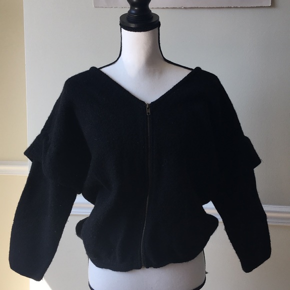 crystal kobe Sweaters - Wool cocoon puff sleeve black zip up cardigan